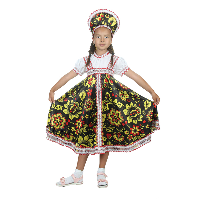

Русский народный костюм "Хохлома", платье, кокошник, цвет чёрный, р-р 34, рост 134 см, Хохлома