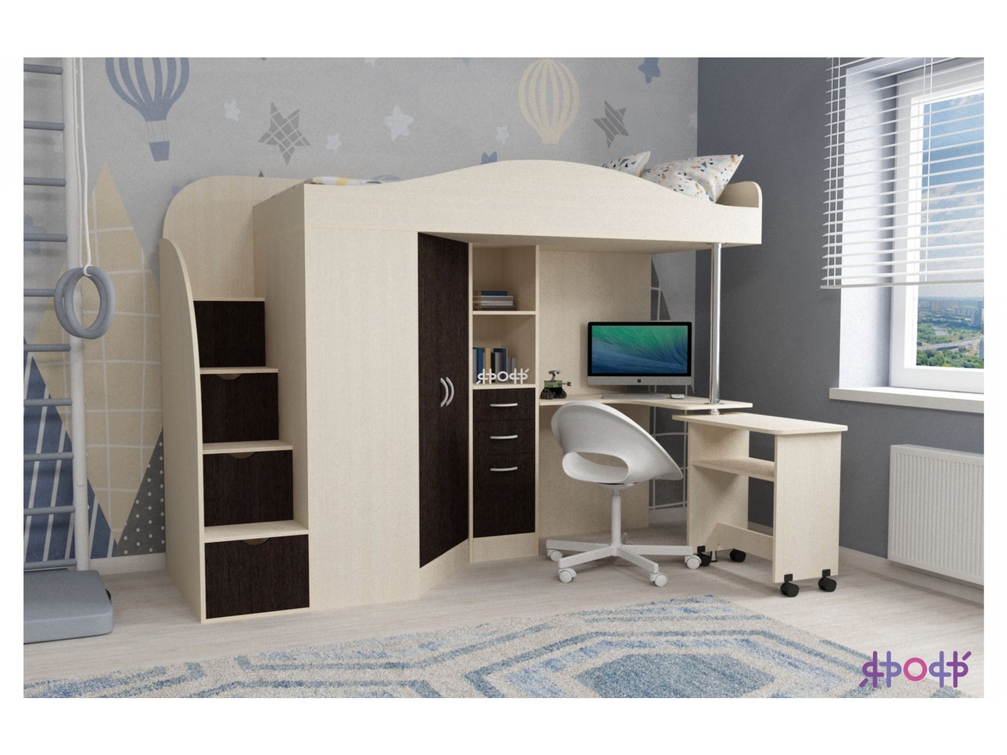 

Кровать-чердак Юниор 4 (Венге, Дуб молочный)