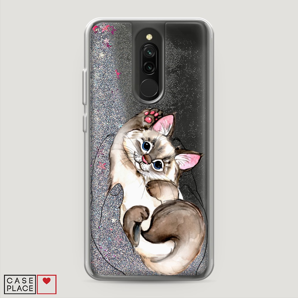 

Жидкий чехол с блестками "Котенок в ладошках" на Xiaomi Redmi 8, 37191-1
