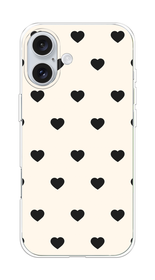 

Чехол на Apple iPhone 16 Plus "Черные сердечки на белом", Черный;белый, 16150-1