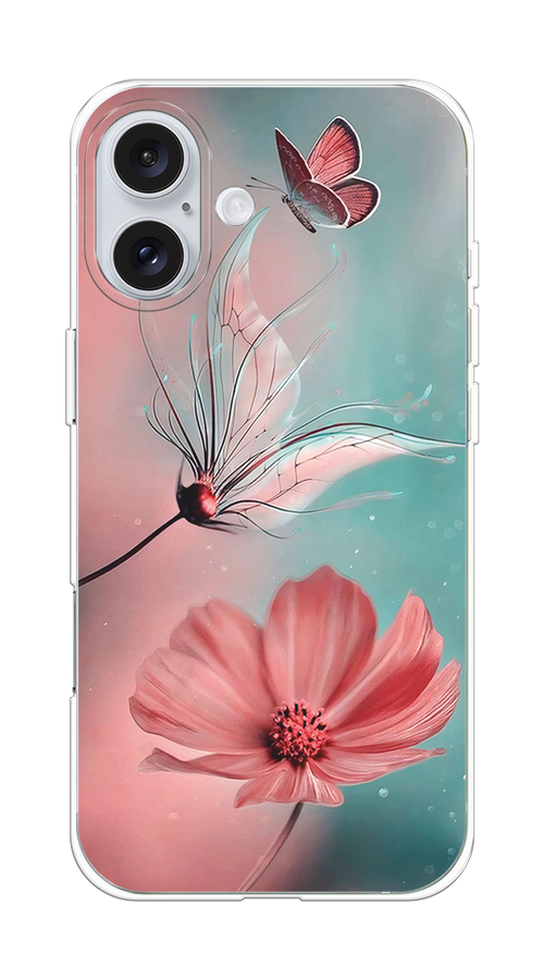 

Чехол на Apple iPhone 16 Plus "Бабочка и цветок", Голубой;розовый, 16150-1