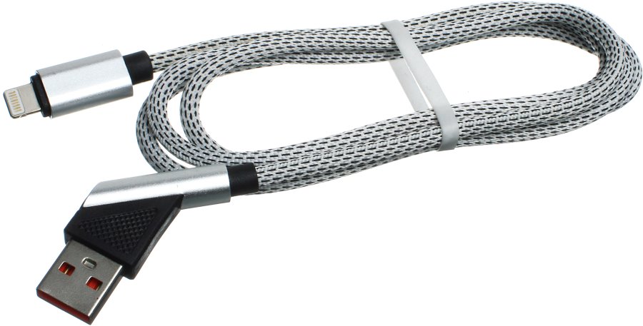 Шнур USB дата-кабель совместимый с iPhone 5 1м, штекер углом 145 градусов, оплетка ткань