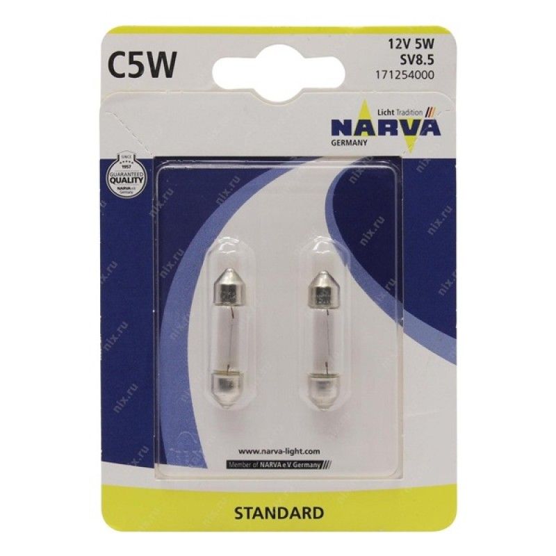 

Комплект ламп накаливания блистер 2шт C5W 12V 5W SV8,5