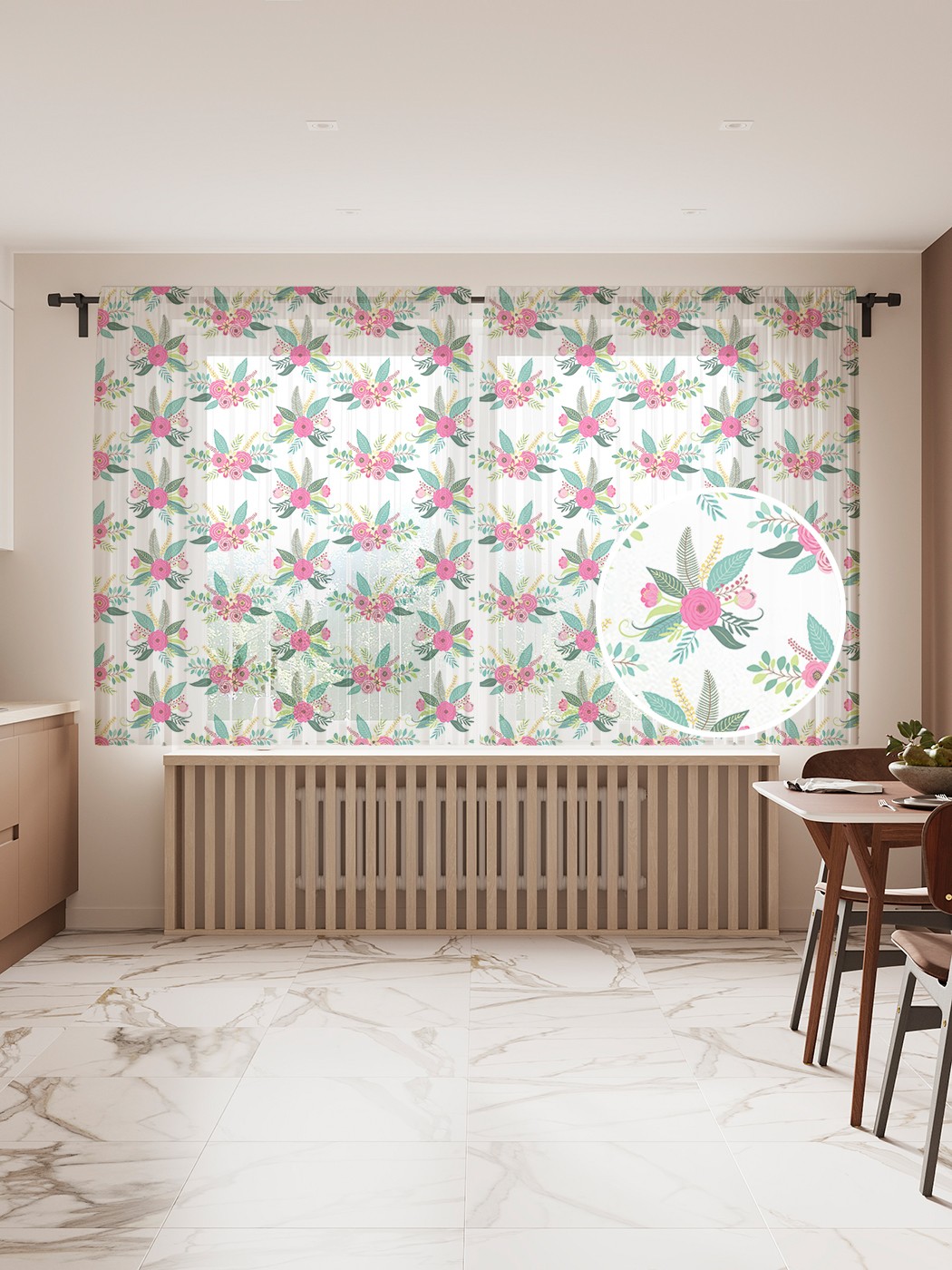 

Фототюль "Милые весенние букеты", 145x180 см (2 полотна со шторной лентой + 50 крючков), Милые весенние букеты