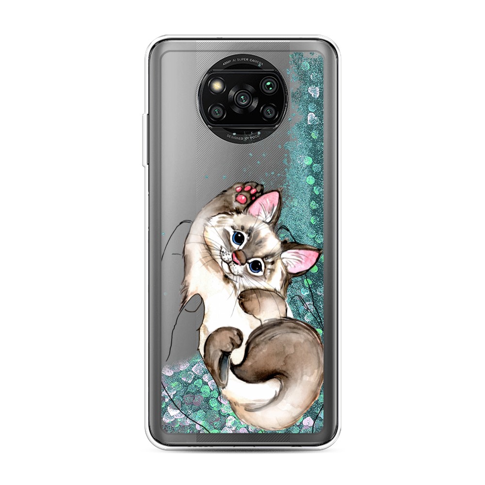 

Жидкий чехол с блестками "Котенок в ладошках" на Xiaomi Poco X3 Pro, 310695-1