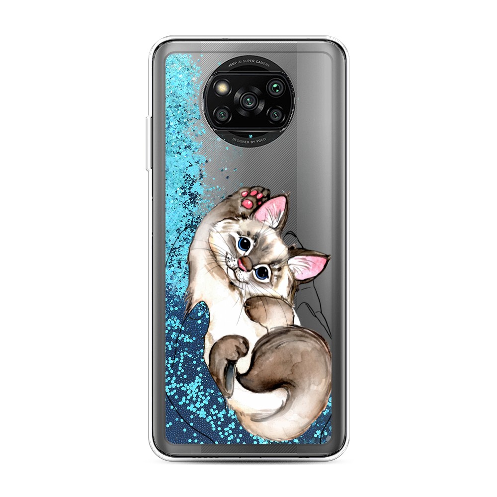 

Жидкий чехол с блестками "Котенок в ладошках" на Xiaomi Poco X3 Pro, 310693-1