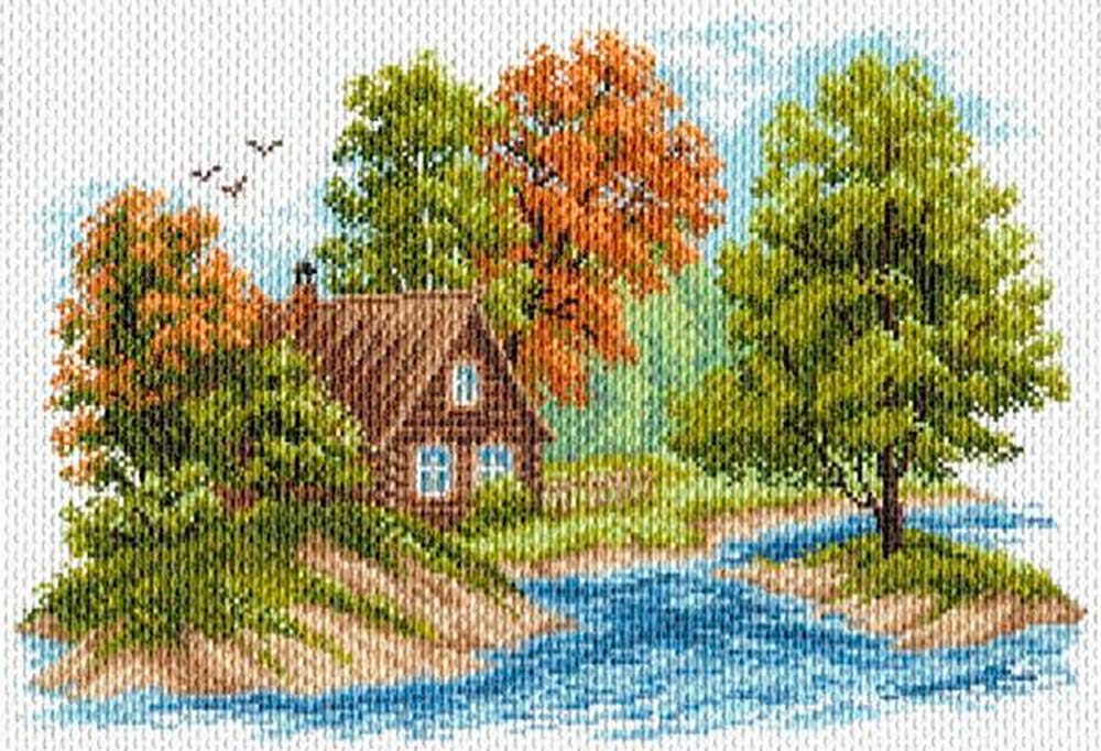 

Рисунок на ткани «Пейзаж с домиком»