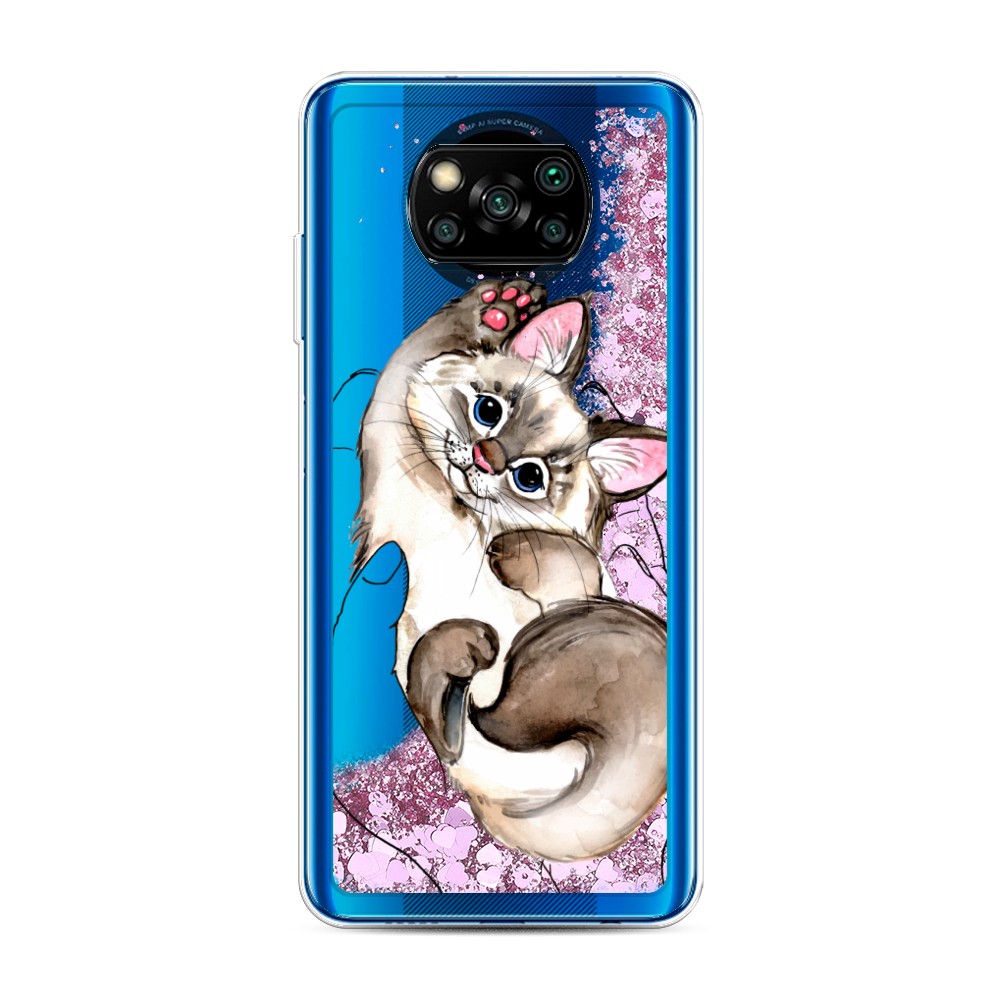 

Жидкий чехол с блестками "Котенок в ладошках" на Xiaomi Poco X3 NFC, 39294-1