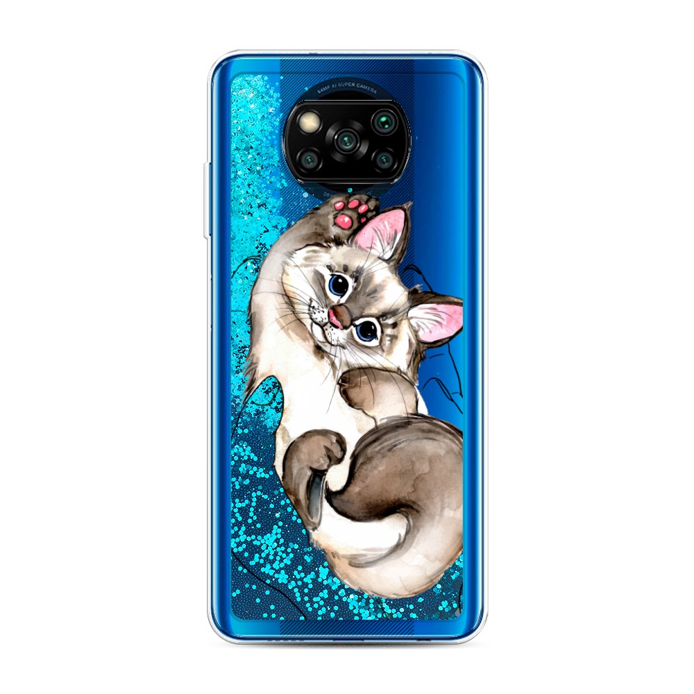 

Жидкий чехол с блестками "Котенок в ладошках" на Xiaomi Poco X3 NFC, 39293-1