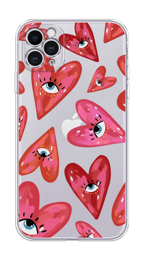 

Чехол на Apple iPhone 11 Pro "Сердечки с глазами", Коричневый;красный;розовый, 12350-1
