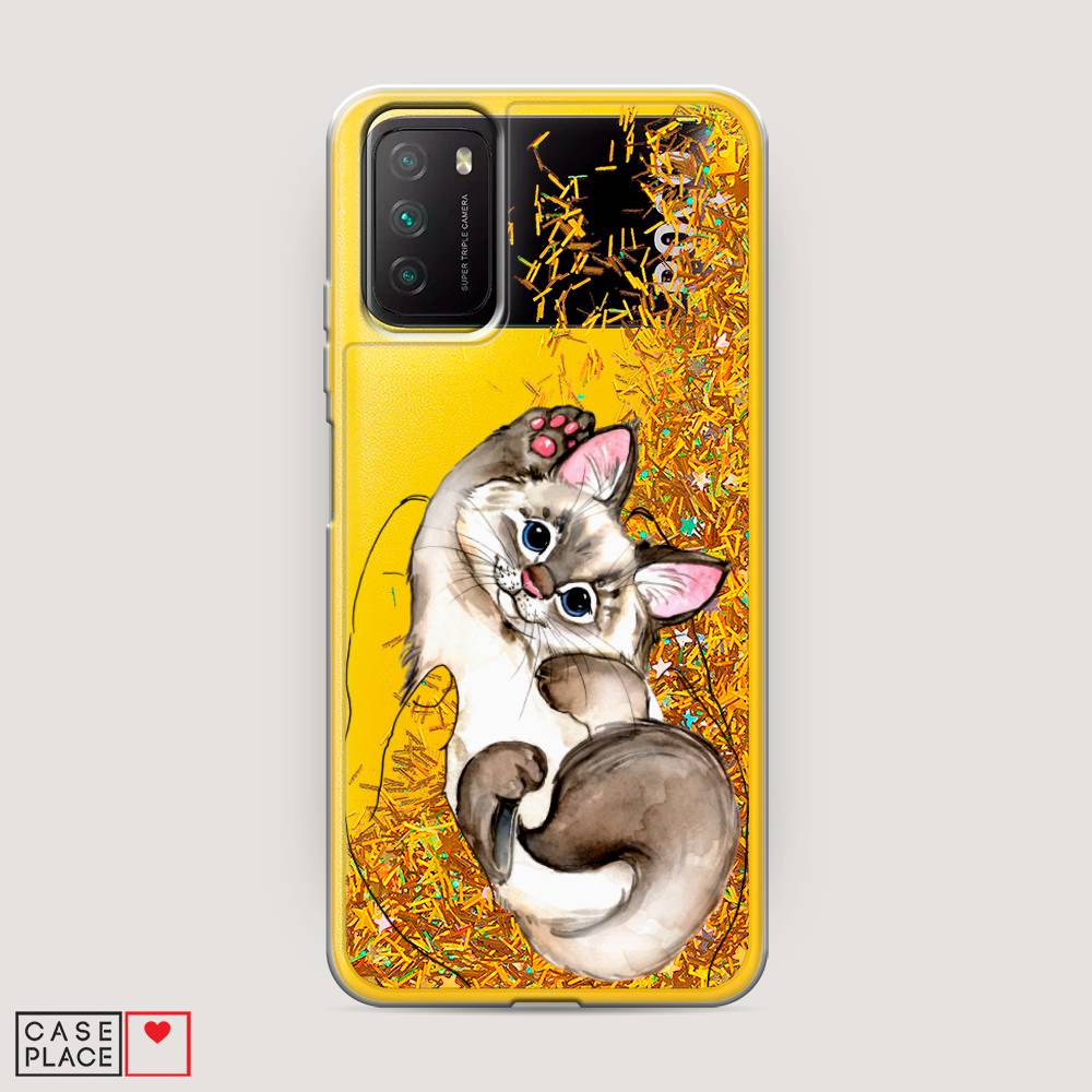 фото Жидкий чехол с блестками "котенок в ладошках" на xiaomi poco m3 awog