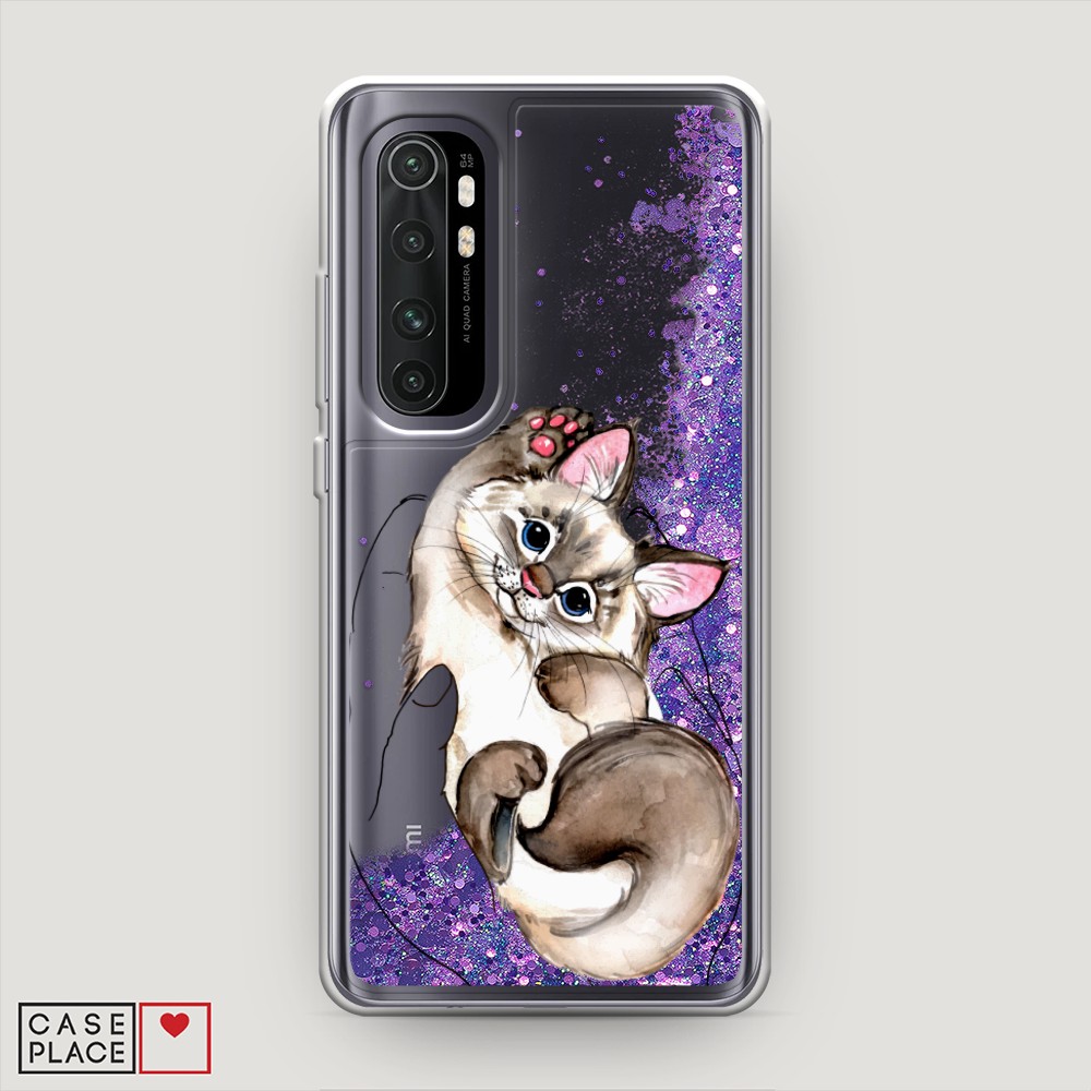 

Жидкий чехол с блестками "Котенок в ладошках" на Xiaomi Mi Note 10 lite, 38492-1