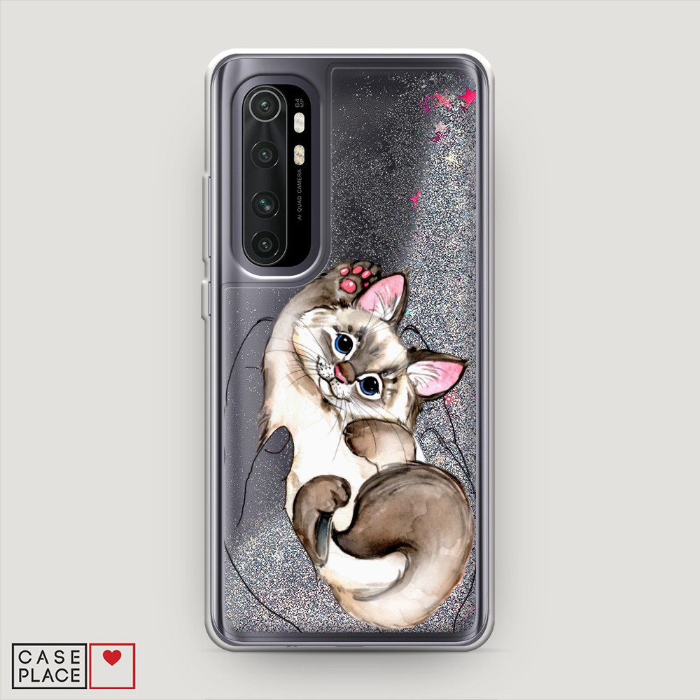 

Жидкий чехол с блестками "Котенок в ладошках" на Xiaomi Mi Note 10 lite, 38491-1