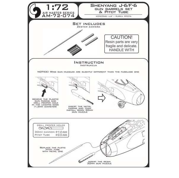 

AM-72-074 Дополнение для моделей Shenyang J-6/F-6 - gun barrels set, Pitot Tube