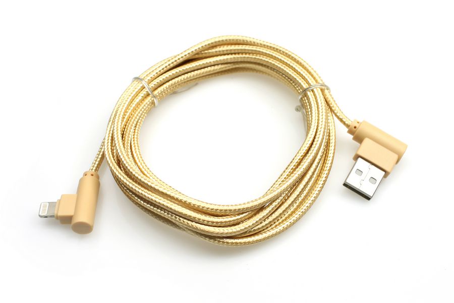 Шнур USB дата-кабель совместимый iPhone 5 3м оплетка ткань, углом штекер