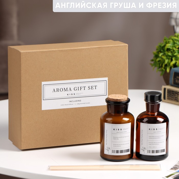 

Набор подарочный: диффузор 120 мл, свеча ароматическая, 120 гр, Английская груша и фрезия