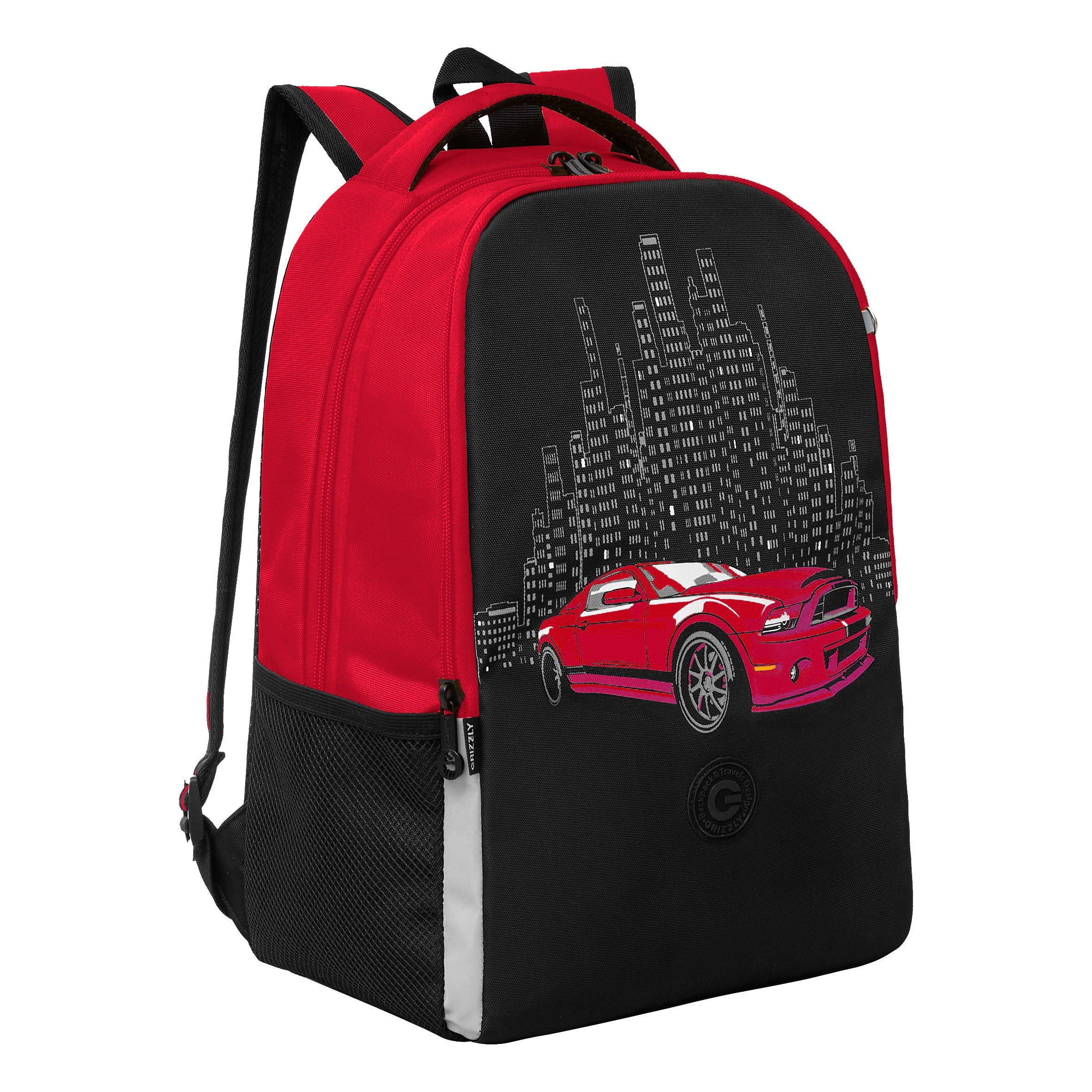 Рюкзак школьный GRIZZLY легкий с жесткой спинкой, 2 отделения RB-451-8/2 черный, красный