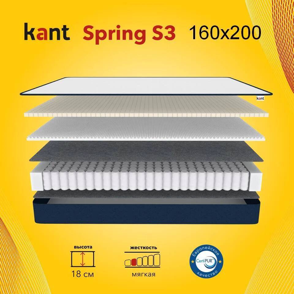 

Матрас анатомический на кровать Kant Spring S3 160х200х18 Кант, Белый, Kant Spring S3