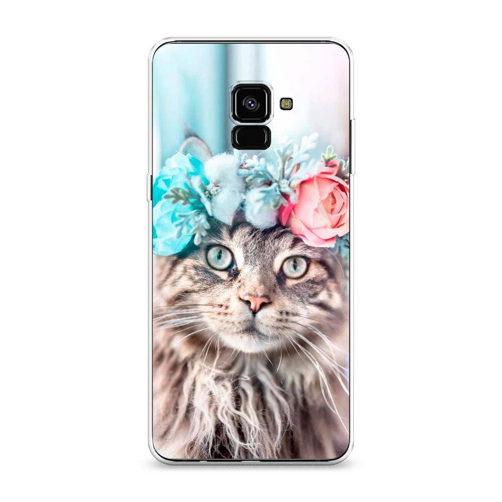 

Чехол Awog на Samsung Galaxy A8 + "Кот в венке", Серый;голубой;розовый, 25550-2