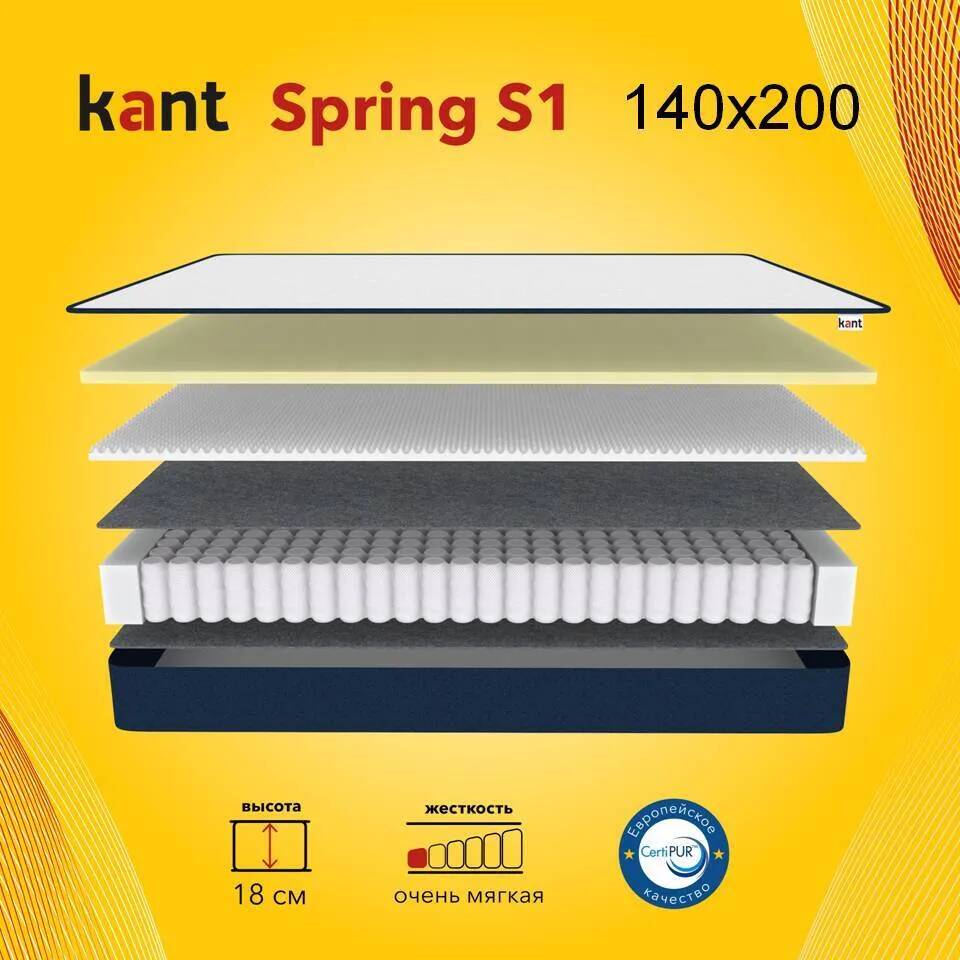 

Матрас анатомический на кровать Kant Spring S1 140х200х18 Кант, Белый, Kant Spring S1