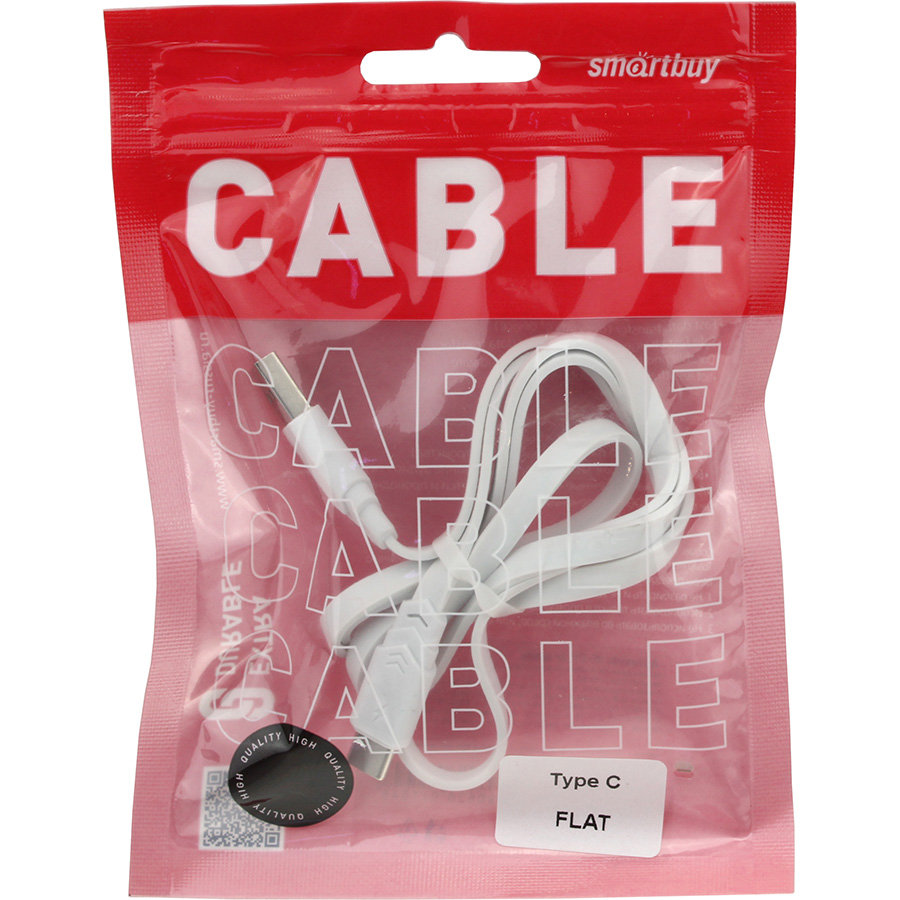 

Шнур USB A-USB Type C 1,0м Smartbuy, плоский, белый