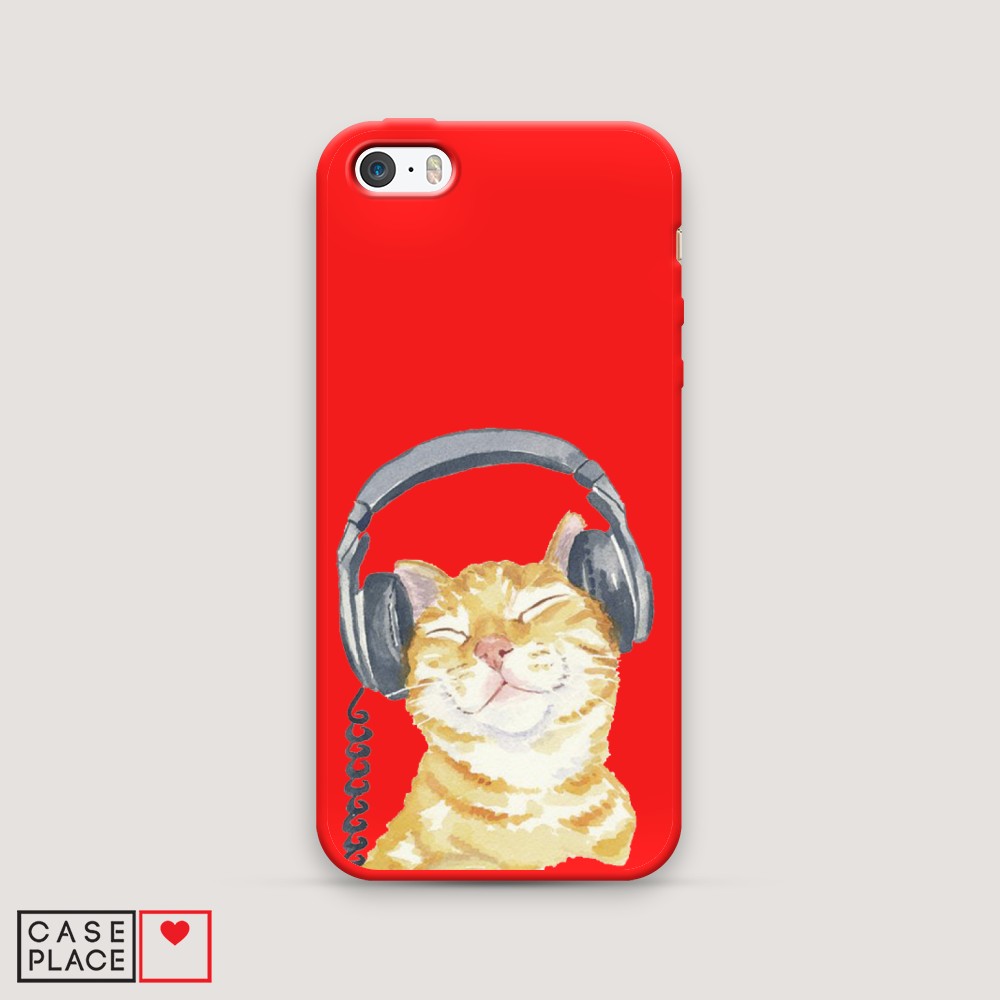 

Матовый силиконовый чехол "Кот меломан" на Apple iPhone 5, Кот меломан