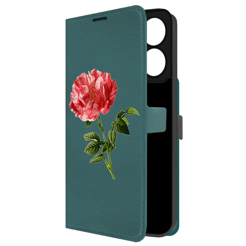 

Чехол-книжка Krutoff Eco Book для Xiaomi Poco C65 Рисованная роза (зелёный опал), Зеленый