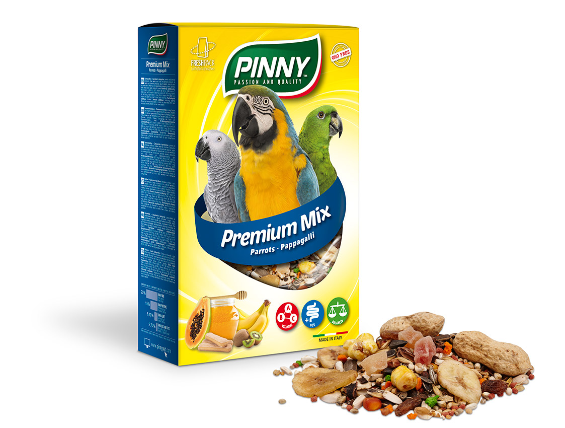 Сухой корм для средних и крупных попугаев PINNY Premium Mix, фрукты бисквит витамины 0,7кг