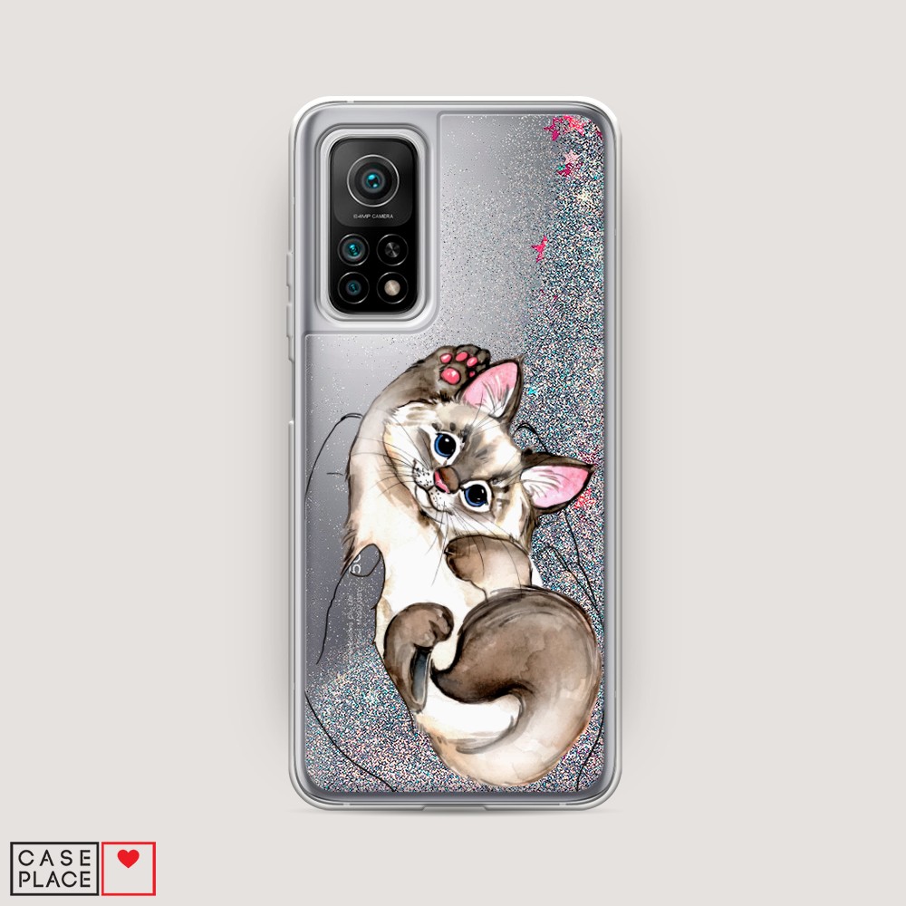 

Жидкий чехол с блестками "Котенок в ладошках" на Xiaomi Mi 10T