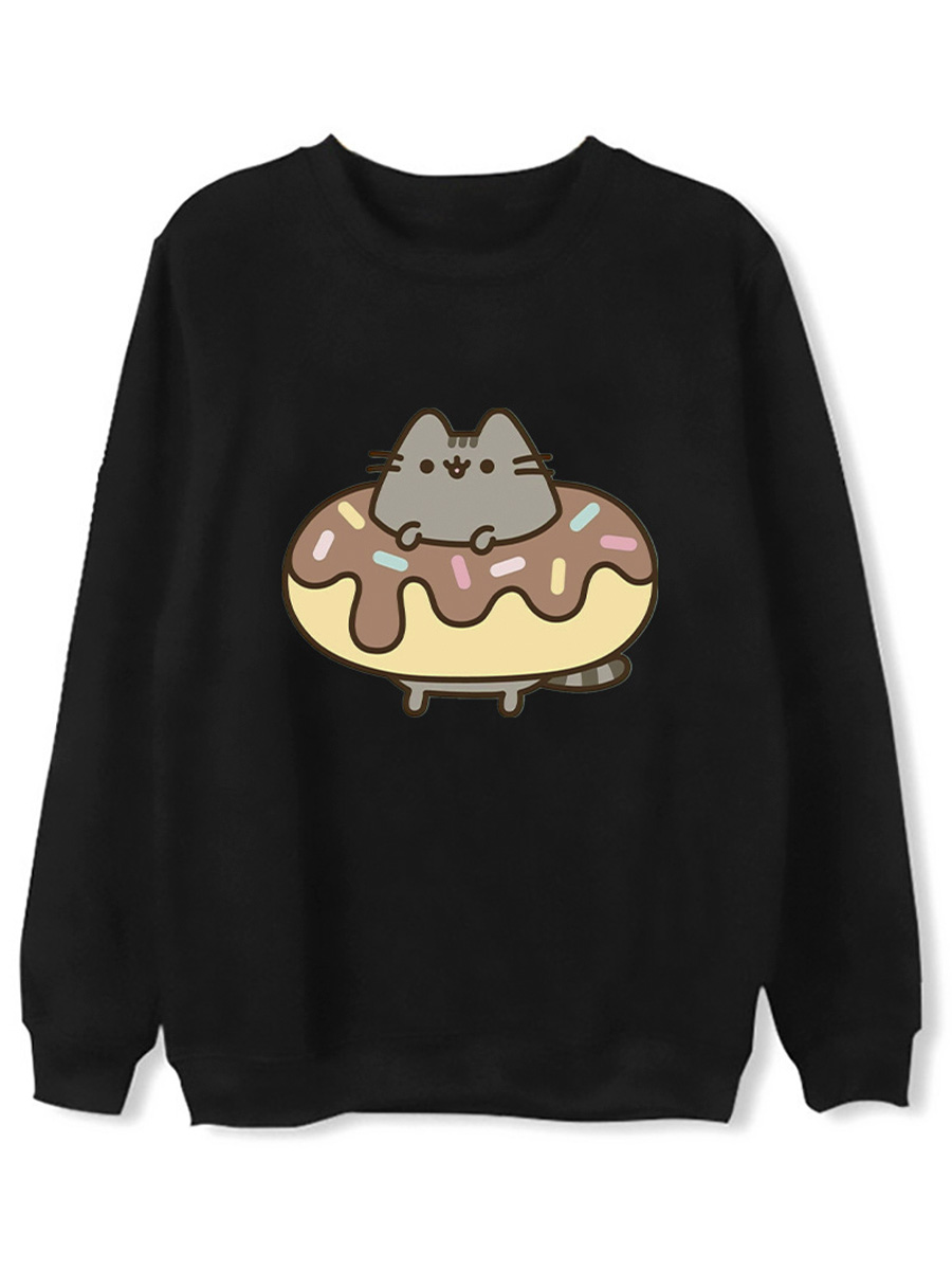 Свитшот лонгслив StarFriend женский кот Пушин в пончике Pusheen черный размер S