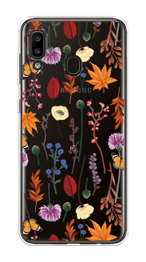 

Чехол на Samsung Galaxy A30/A20 "Orange Purple flowers", Оранжевый;красный;розовый;желтый;прозрачный, 27650-1
