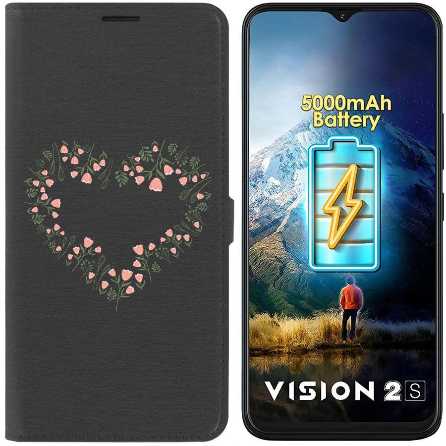 

Чехол-книжка Krutoff Eco Book для ITEL Vision 2S Цветочное сердце (черный)