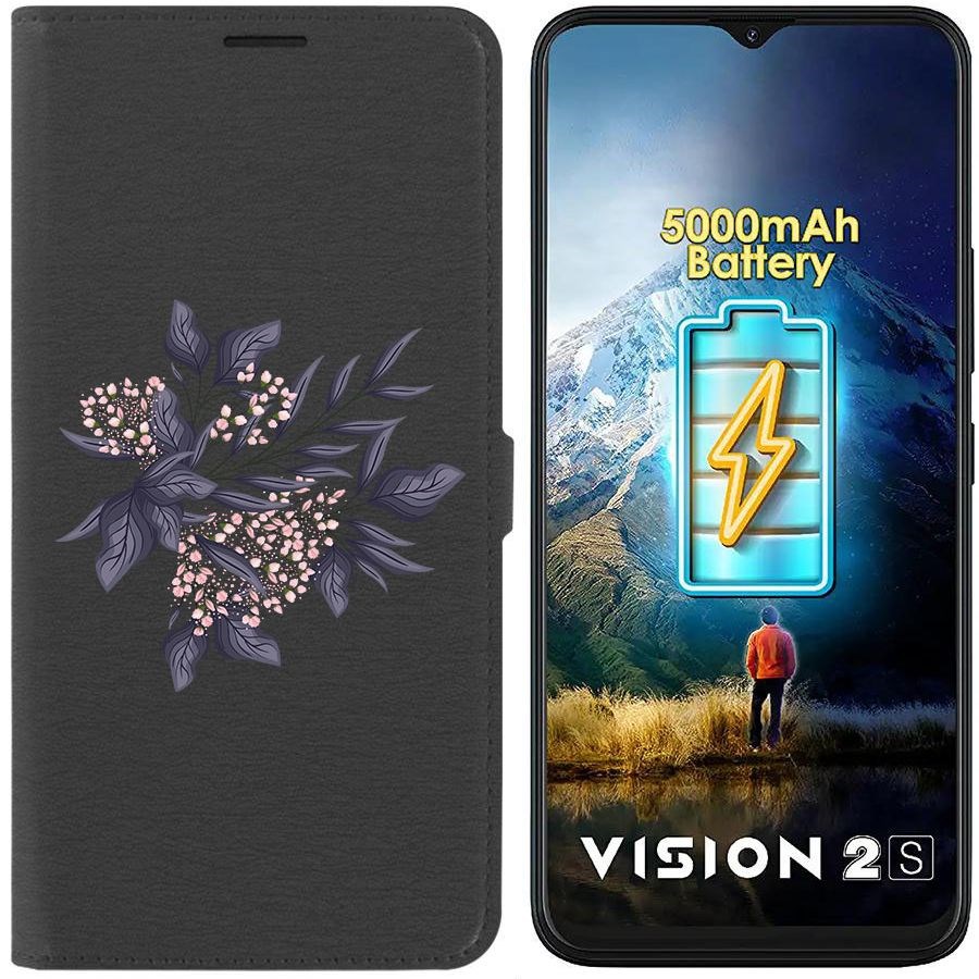 

Чехол-книжка Krutoff Eco Book для ITEL Vision 2S Розовые бутоны (черный)