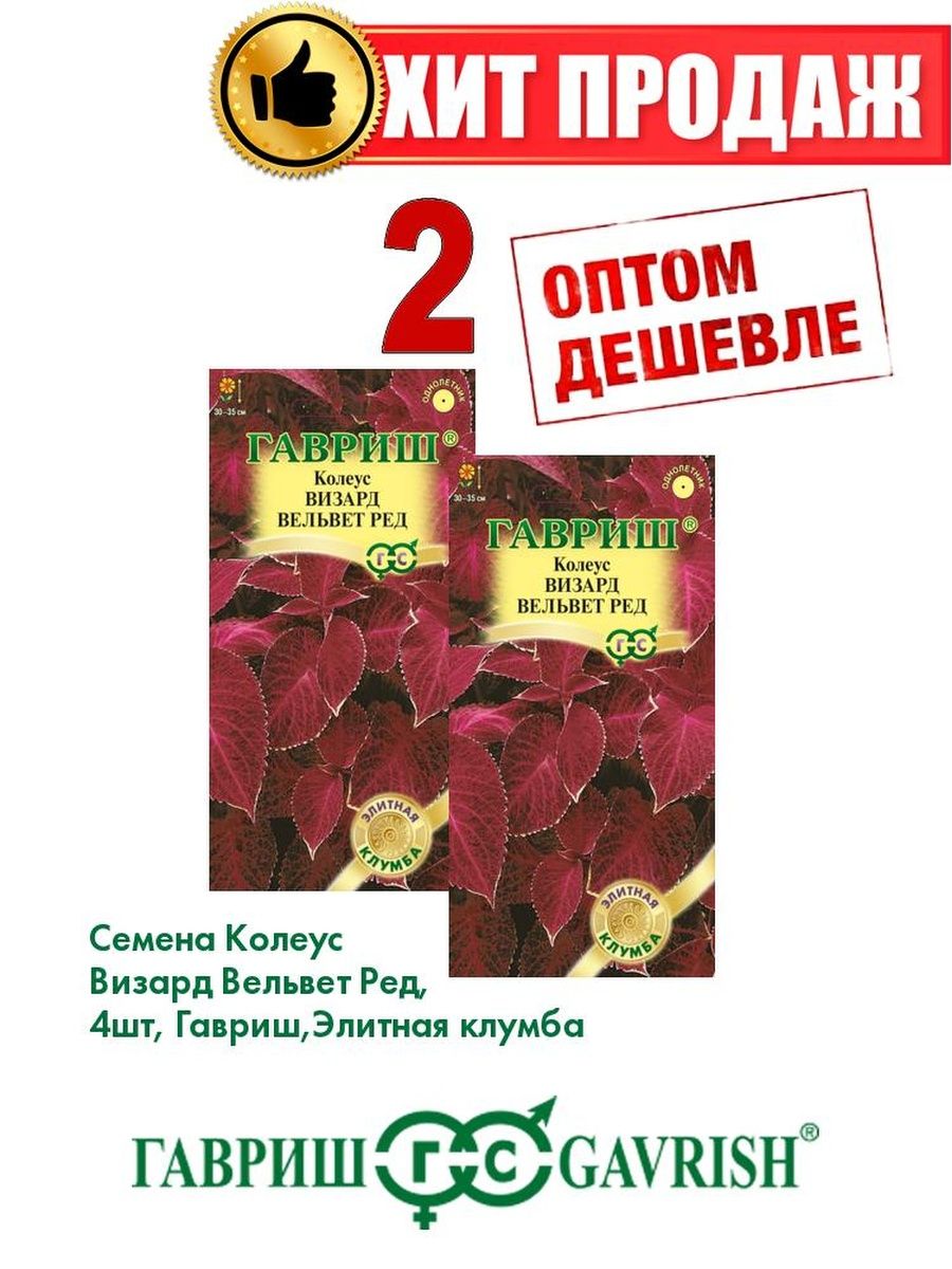 

Семена Колеус Визард Вельвет Ред, 4шт, Гавриш, (2уп)