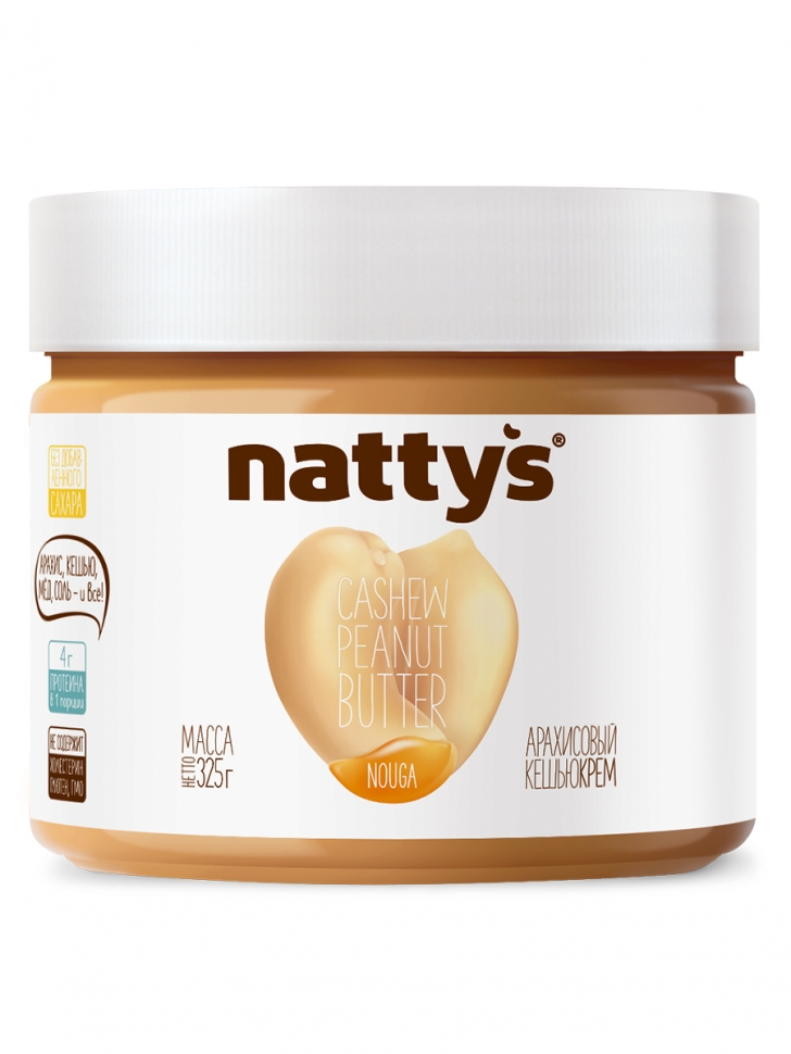 Паста Nattys кешью, арахисовая нуга с мёдом 325 г