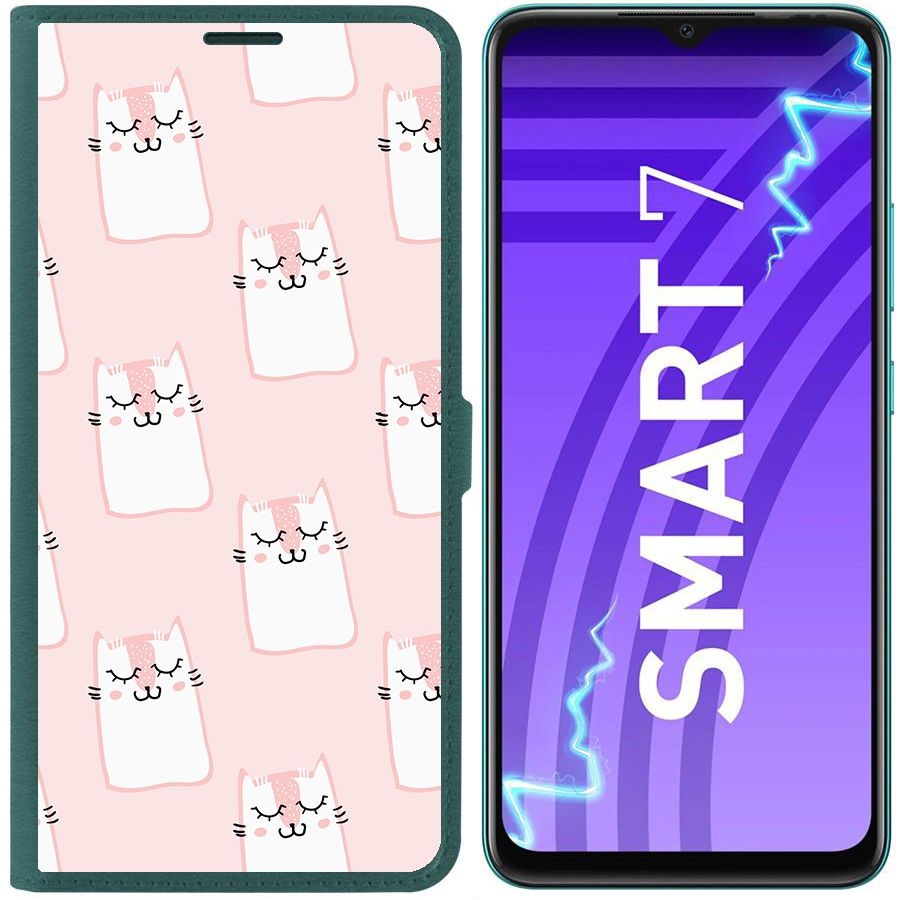 

Чехол-книжка Krutoff Eco Book для INFINIX Smart 7 Котики паттерн (зелёный опал), Зеленый