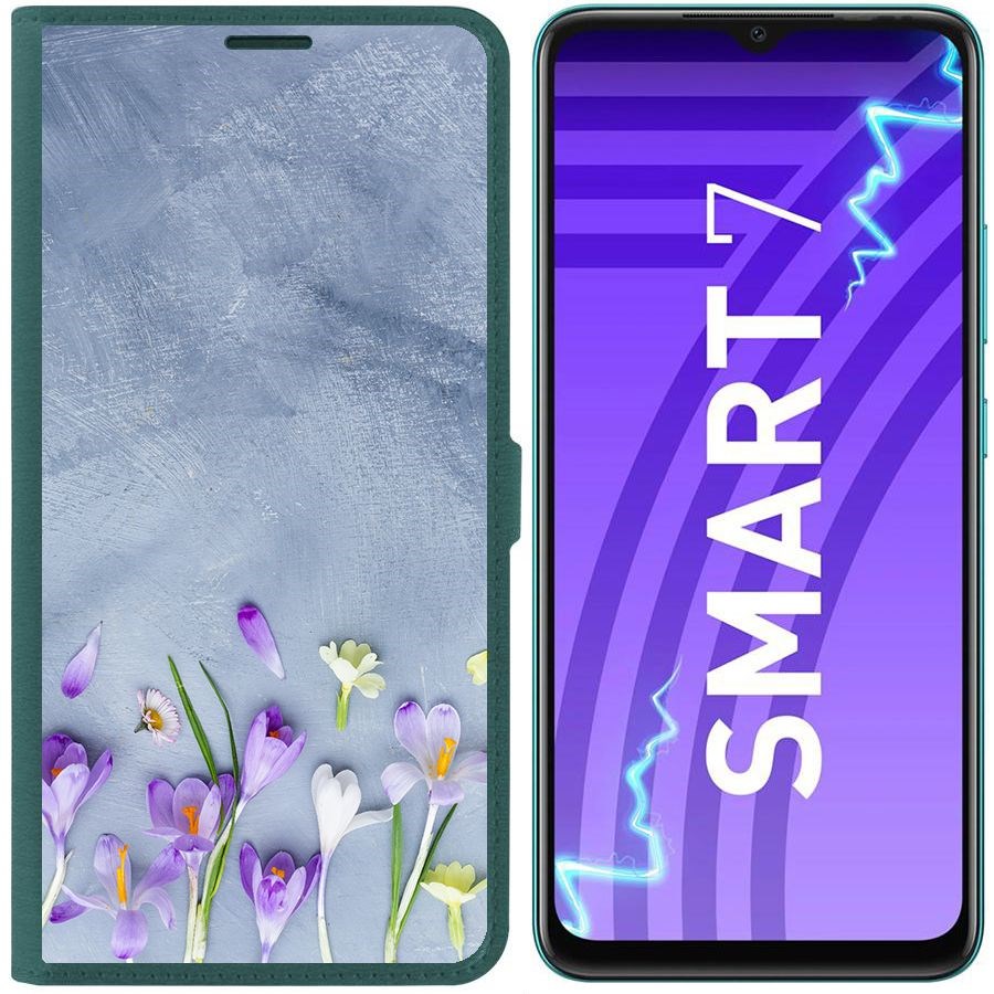 

Чехол-книжка Krutoff Eco Book для INFINIX Smart 7 Цветочное настроение (зелёный опал), Зеленый