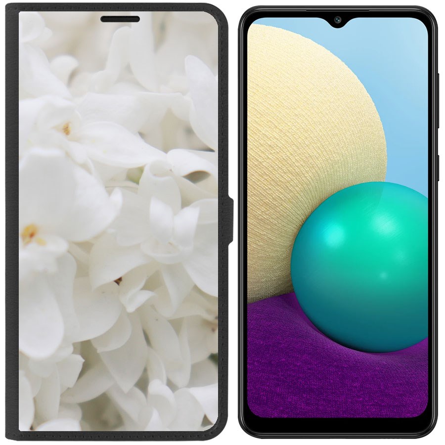 

Чехол-книжка Krutoff Eco Book для Samsung Galaxy A02 (A022) Белые лилии (черный)