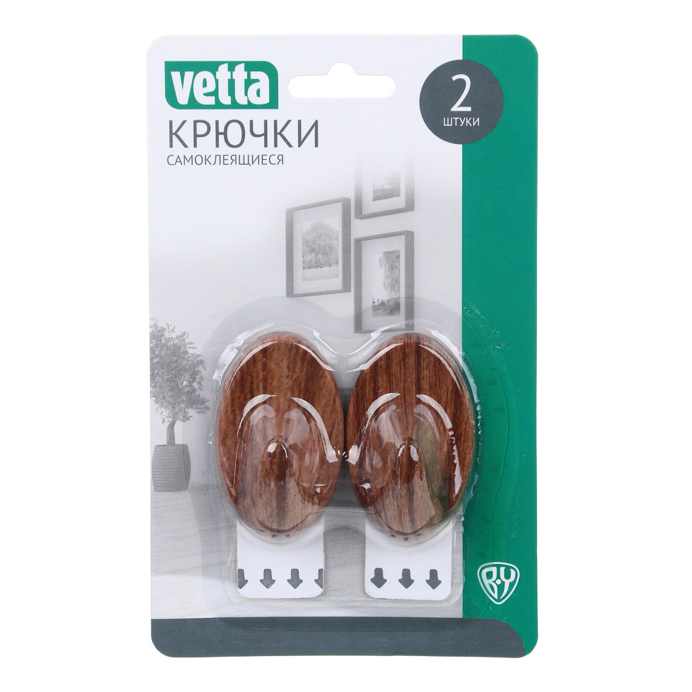 

Крючки VETTA самоклеящиеся, дерево, SR, пластик, 1,5кг, 12 наборов по 2 шт, Коричневый