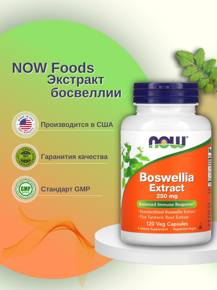 Now Boswellia Extract 250 мг капсулы 120 шт.