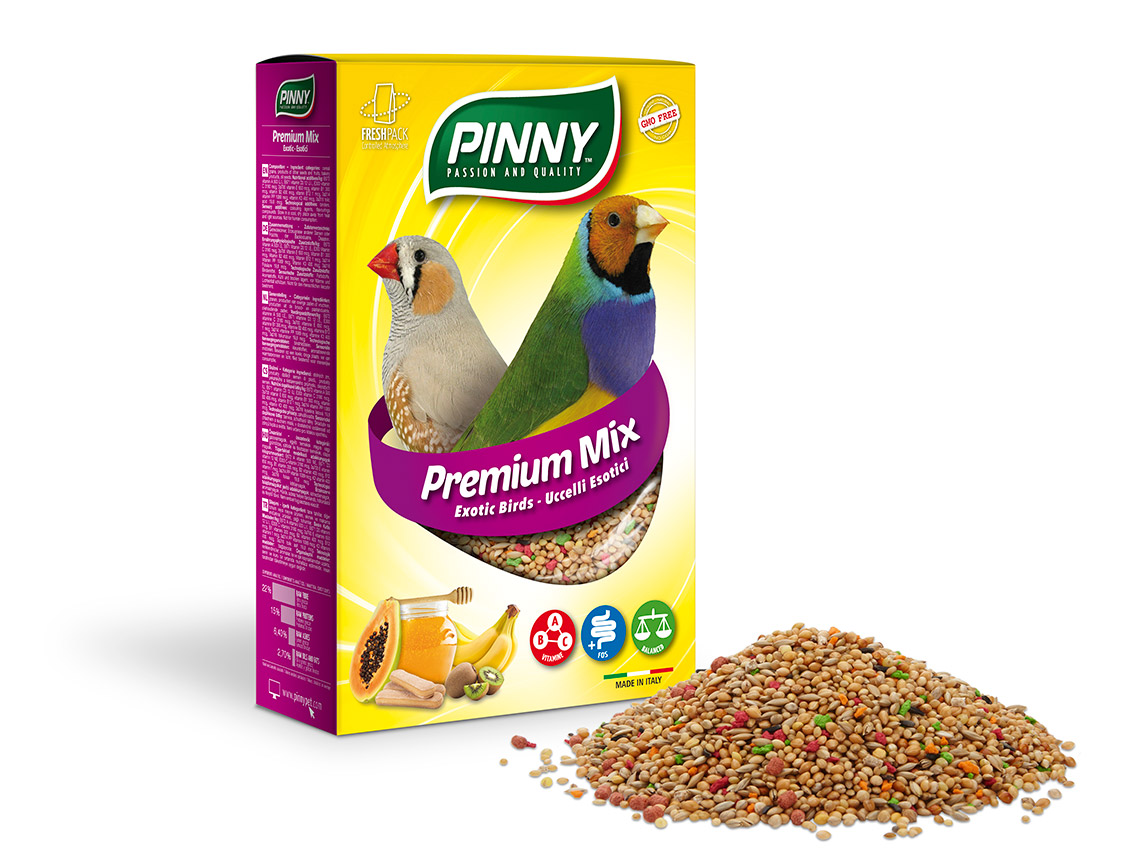 Сухой корм для экзотических птиц PINNY Premium Mix, фрукты, бисквит, витамины, 0,8кг