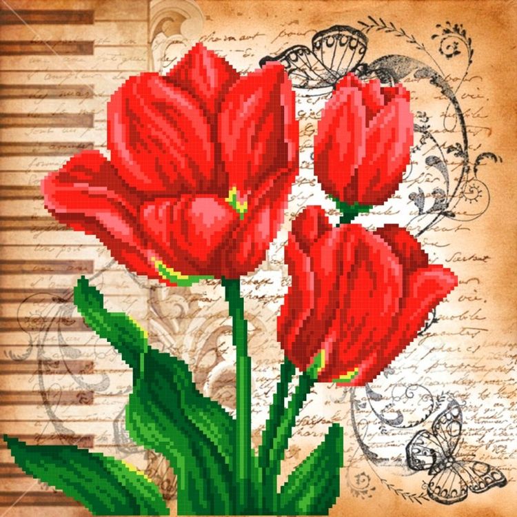 

Рисунок на ткани «Красные тюльпаны»