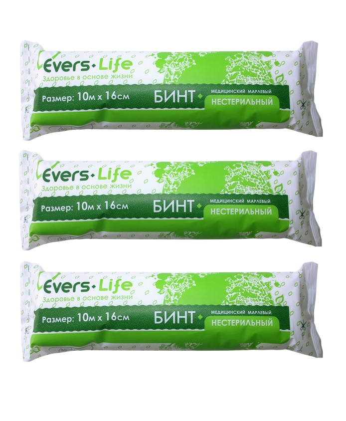 

Бинт марлевый EVERS Life медицинский нестерильный 10м х 16см 3 шт., Белый