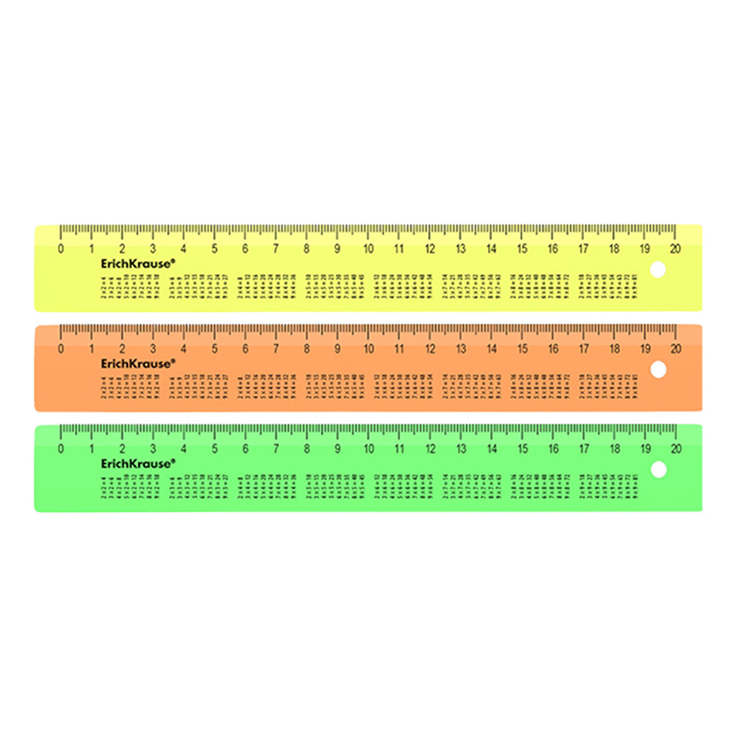 Линейка ErichKrause Neon с таблицей умножения 20 см в ассортименте 75₽
