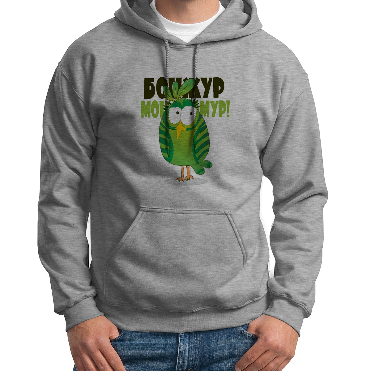 

Худи унисекс CoolPodarok Бонжур белое 50 RU, CX50S0115063