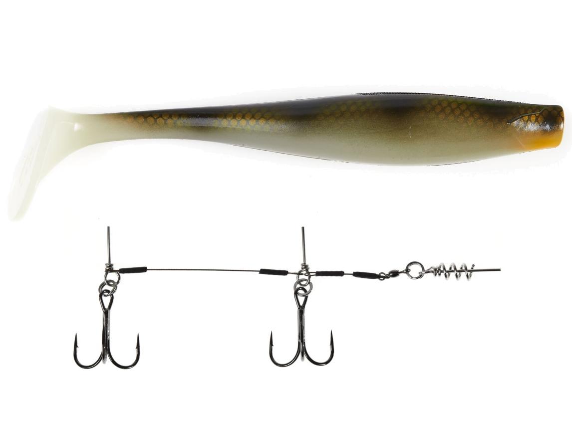 

Силиконовая приманка Lucky John Swim Shad 228мм 1шт цвет PG28, Белый;золотистый;черный, Swim Shad