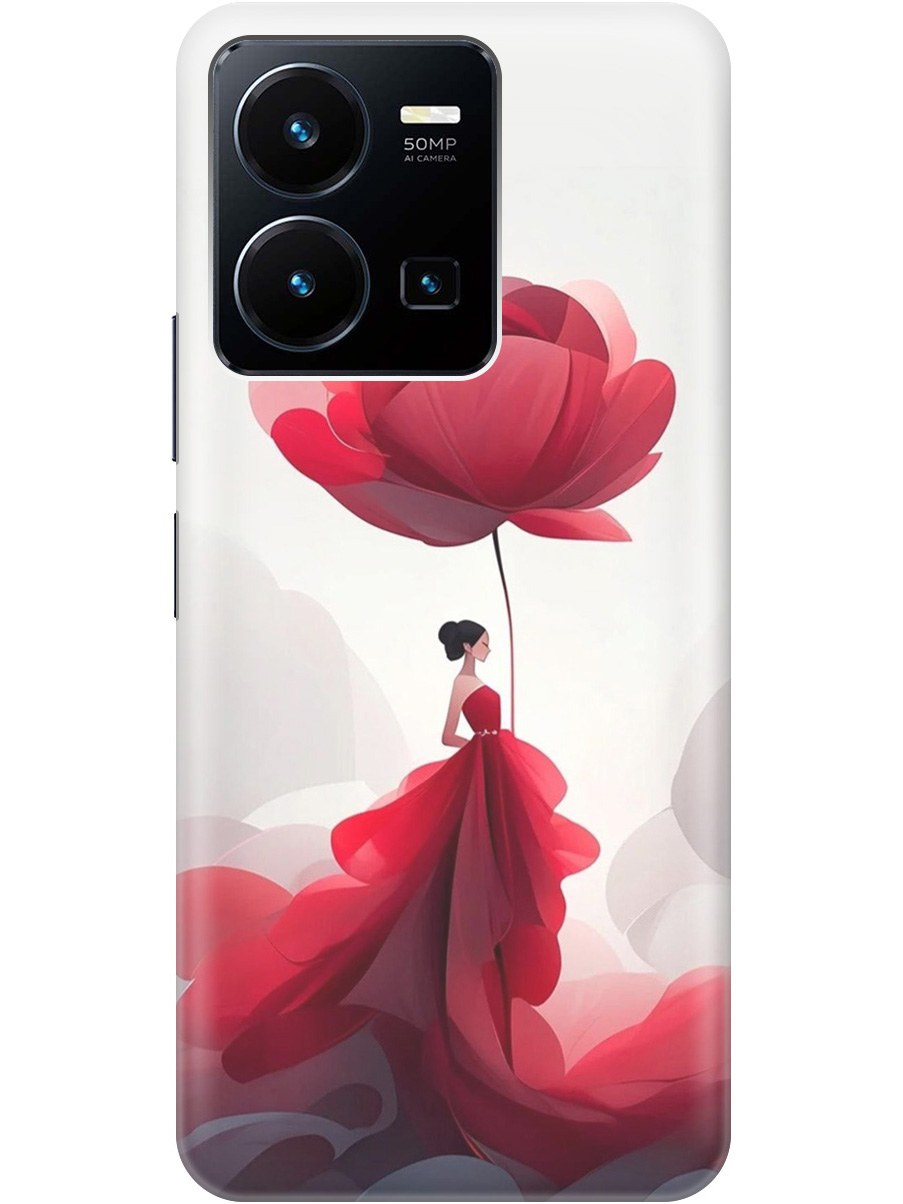 

Силиконовый чехол на Vivo Y35 с рисунком "Цветочная девушка в красном", Белый;красный, 20000611