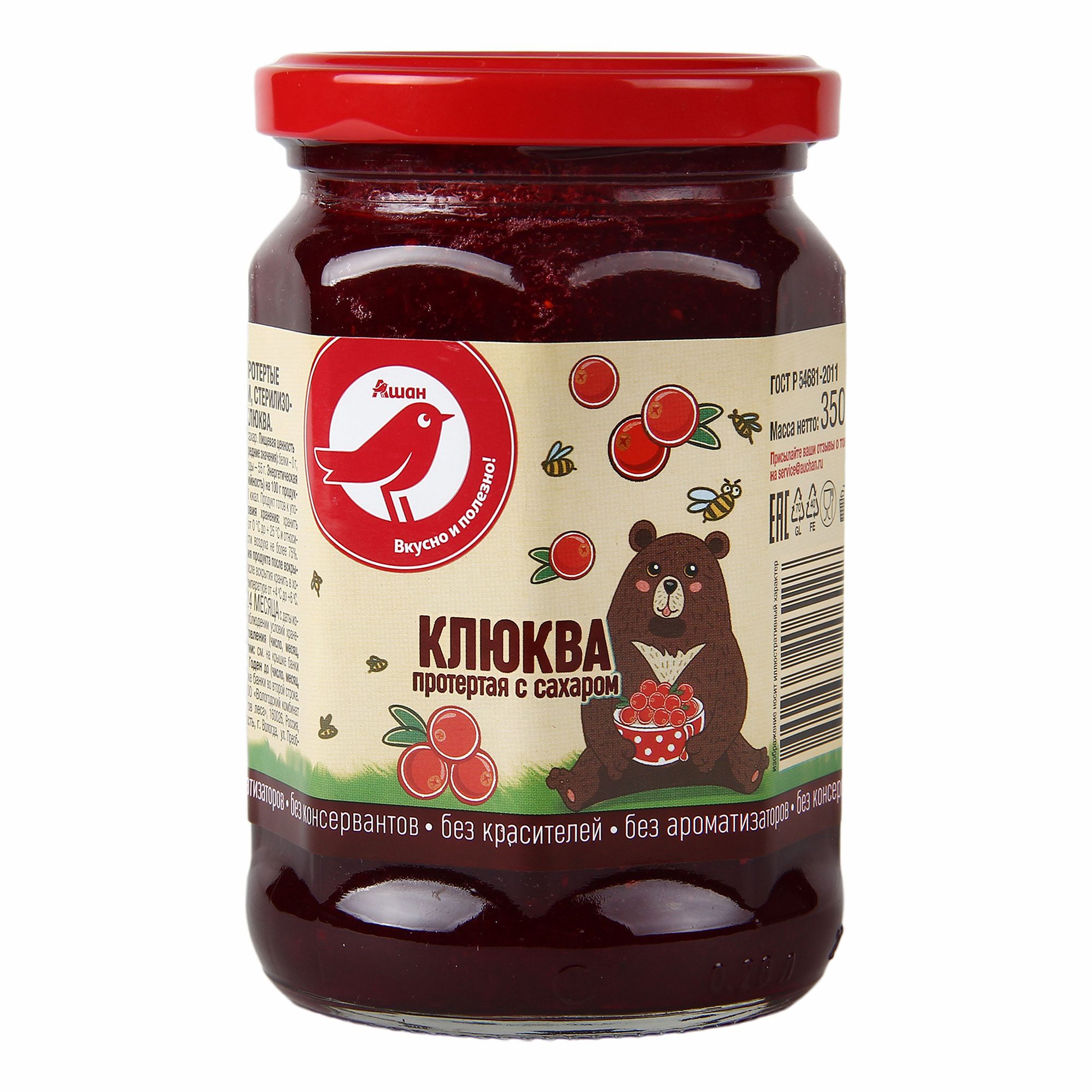 

Протертая клюква АШАН Красная птица с сахаром, 350 г