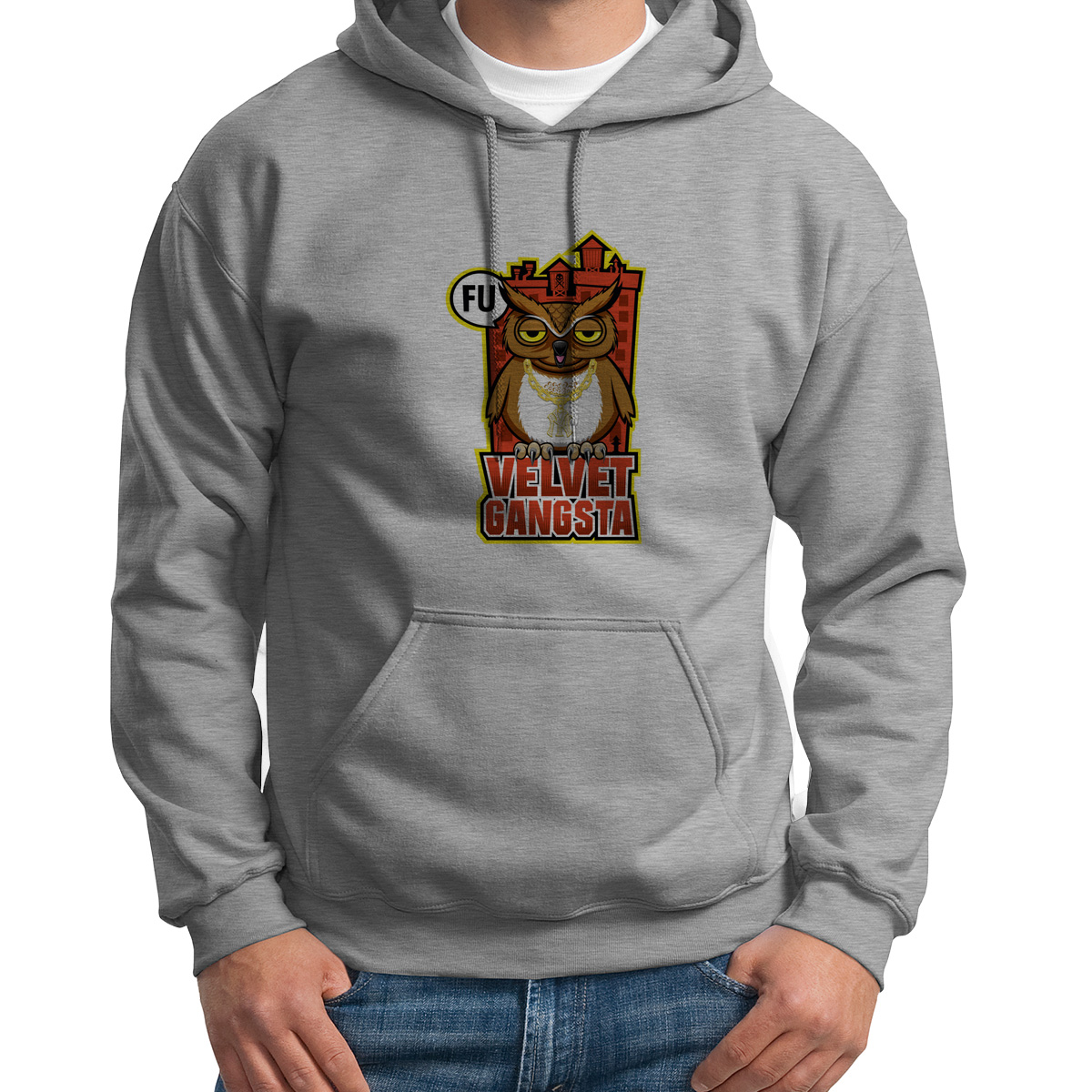 

Худи унисекс CoolPodarok Velvet Gangsta серое 46 RU, 6S015812