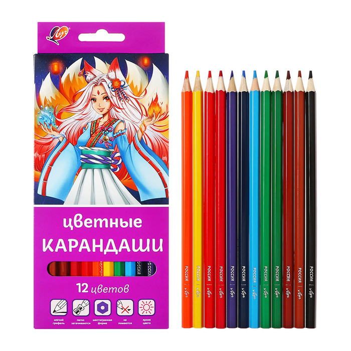 

Карандаши Луч Аниме 12 цветов шестигранные сиреневая упаковка